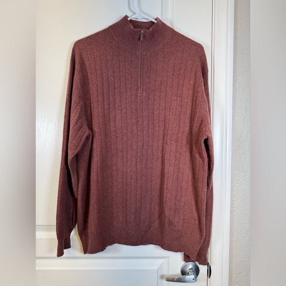 Tasso Elba Quarter Zip Burgundy 100% Fine Cashmere Sweater Size Large EUC #5853 - Picture 1 of 7